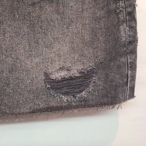MNG Mango Jean Skirt Black Distressed Mini Raw Hem Button Fly Womens Large NWT - Picture 4 of 12